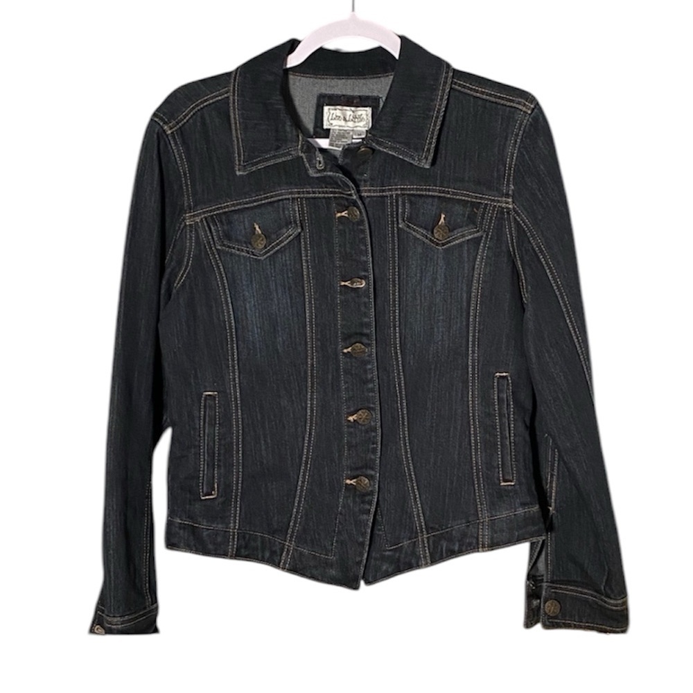 Live a Little Stretch Dark Denim Jean Jacket Size Medium